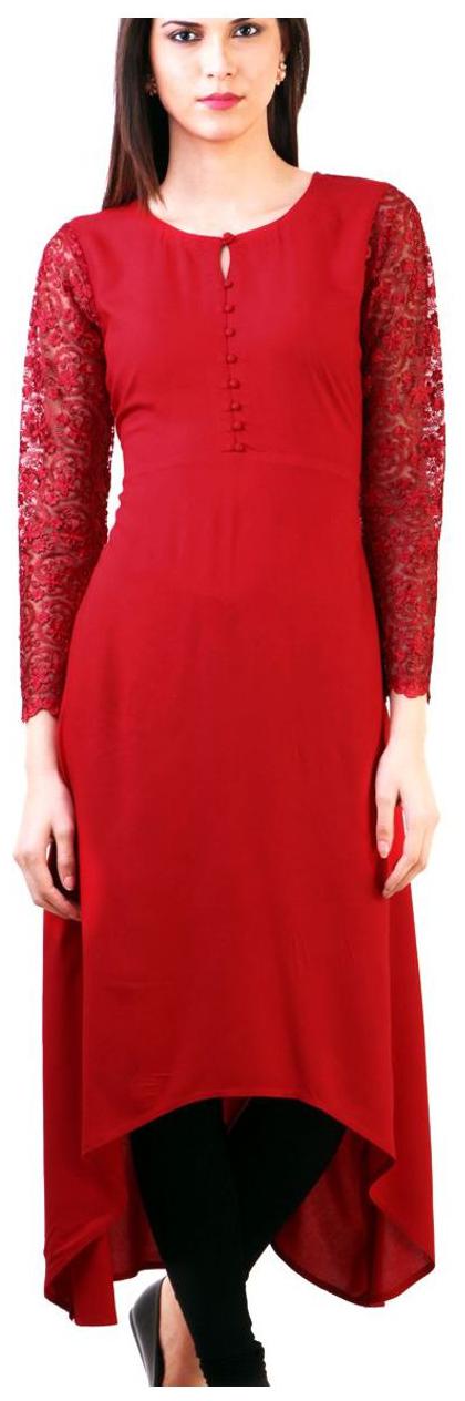 

Desi Knots Women Red Solid Assymetrical Kurta