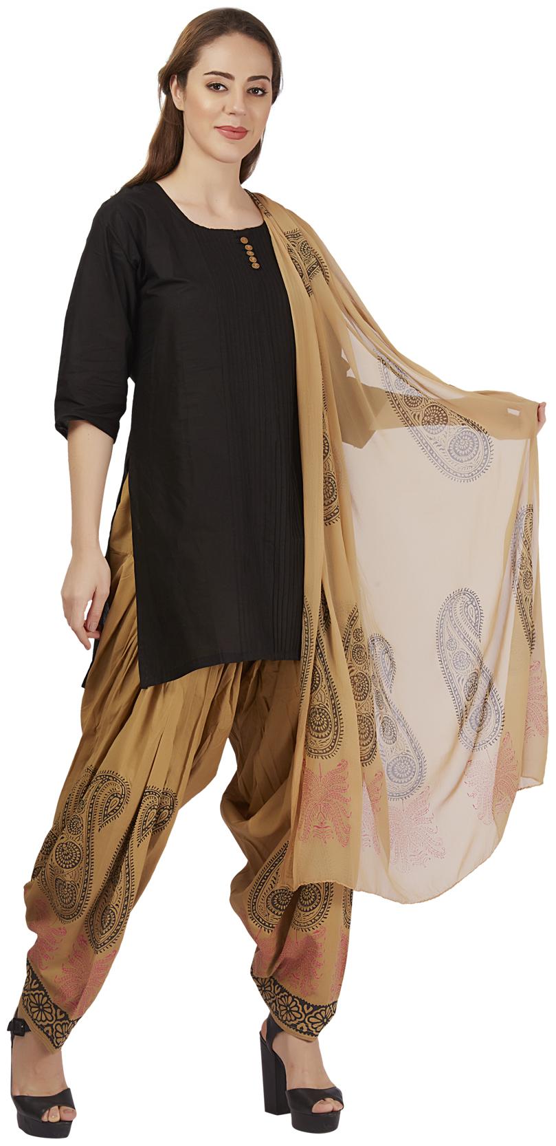 

INDI MODA Brown Printed Salwar Dupatta Set