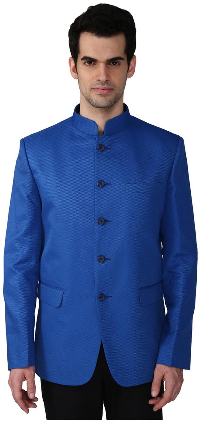 

indian ATTIRE Ethnic Blended Blue Indo-Western Bandgala (Indian Coat) For Men