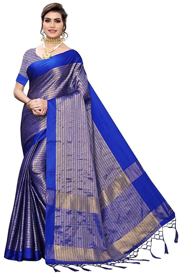 

Indian Beauty Women Checkered Saree with With Blouse (Blue)
