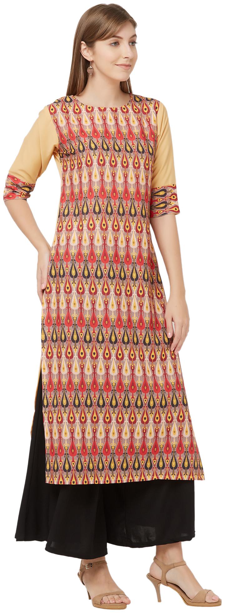 

Indian Beauty Women Crepe A Line Kurti -Multi