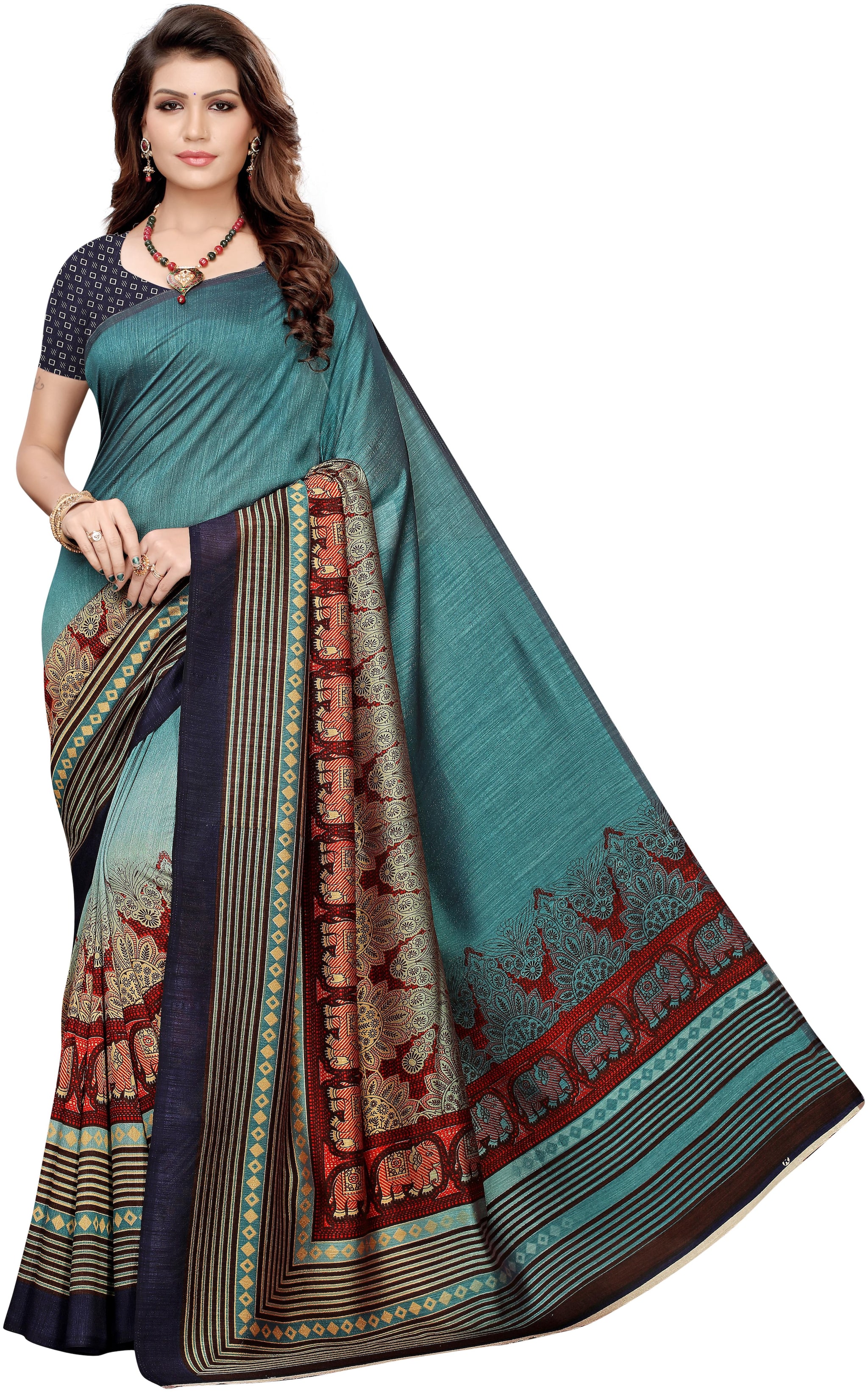 

Indian Beauty Women Blended Universal Saree Blue color
