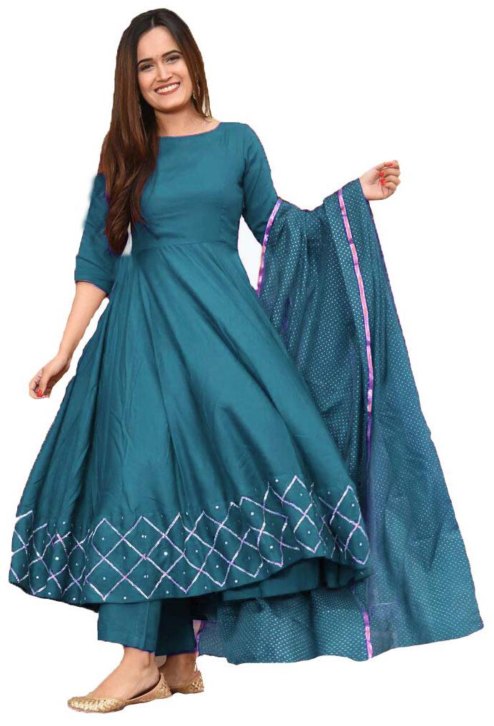 

Indian Beauty Women Blue Checkered Anarkali Kurti