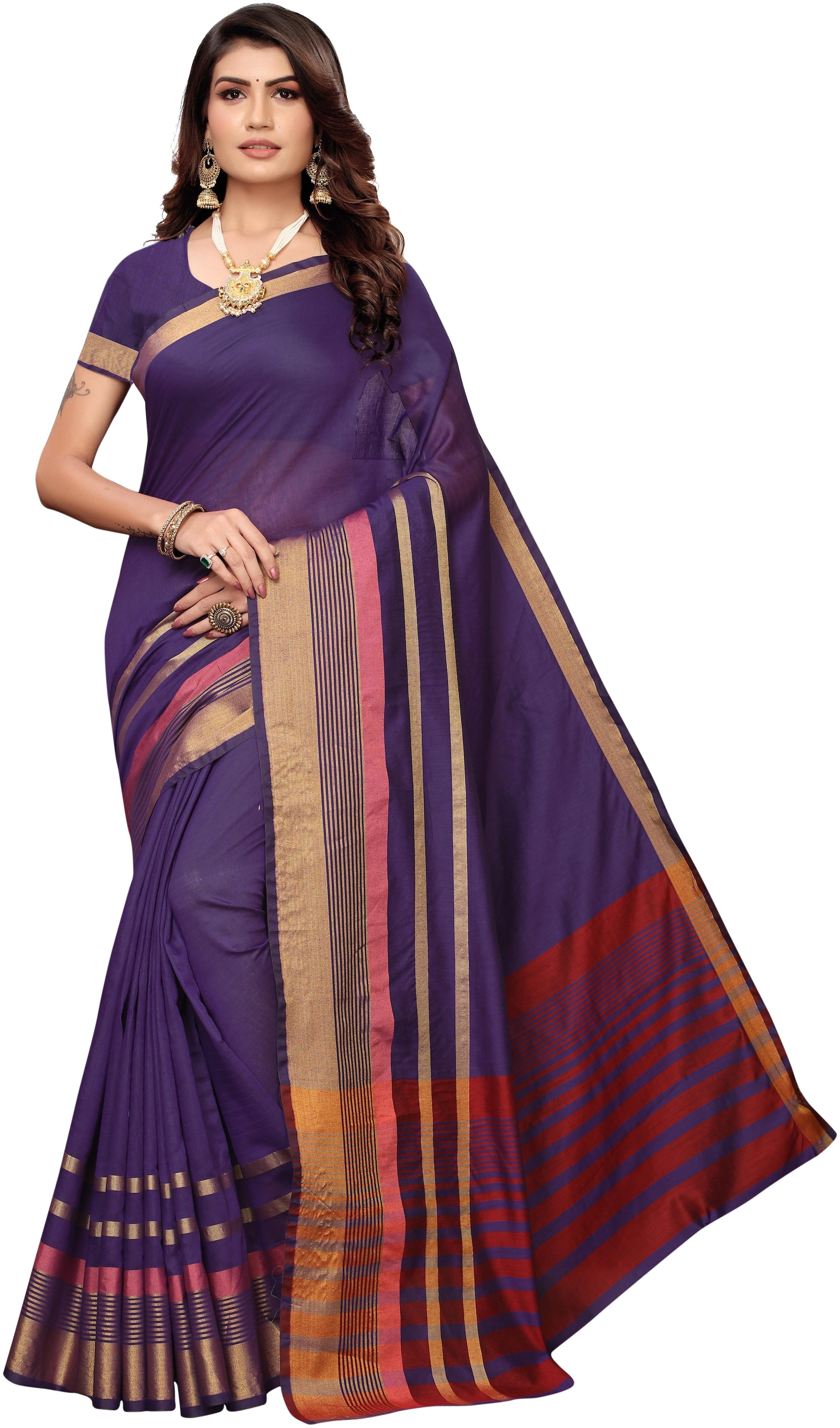 

Indian Beauty Women s Silk Saree With Blouse Piece (Navy Blue)