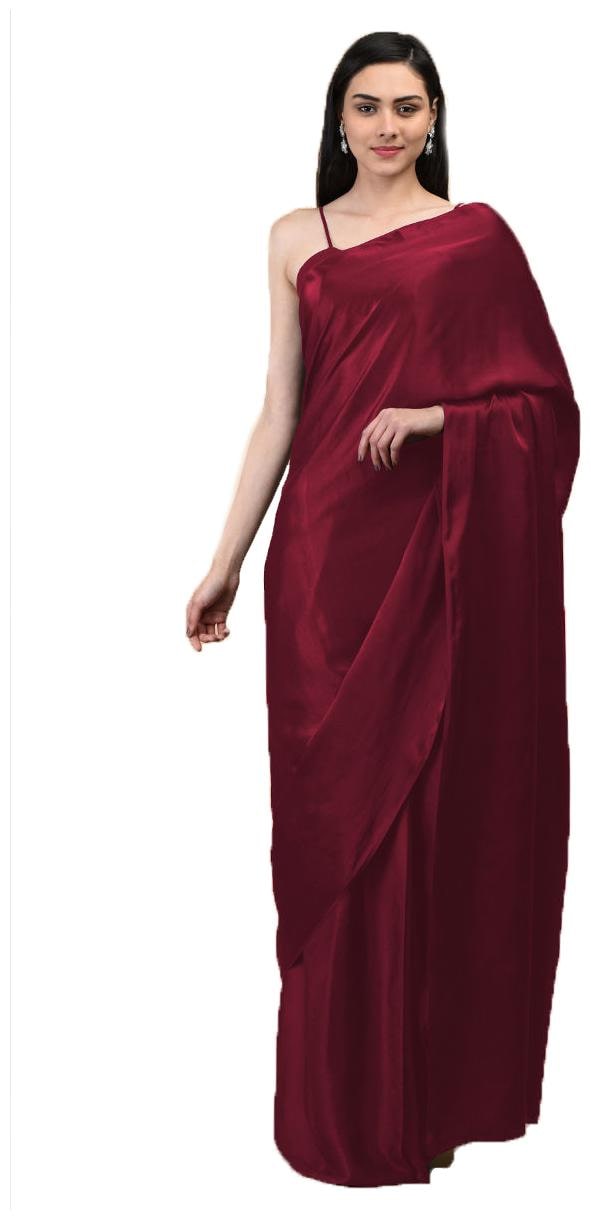 

Indian Beauty Women s Maroon Color Satin Saree With Blouse Piece