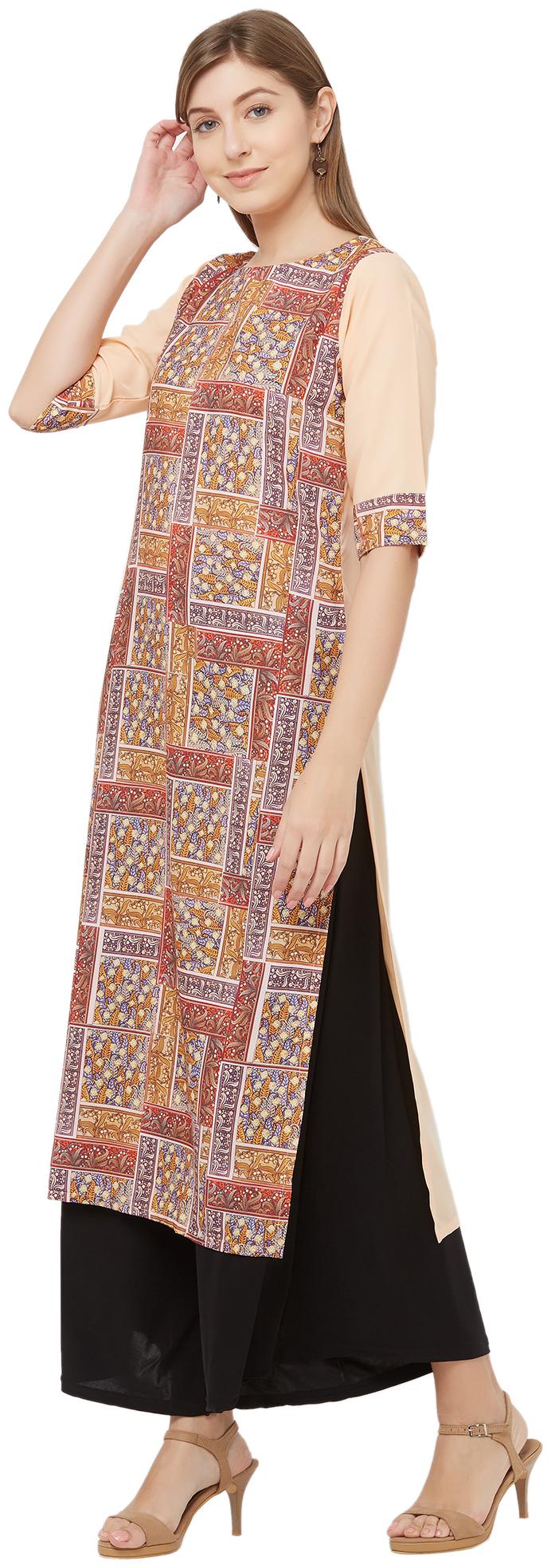

Indian Beauty Women Crepe A Line Kurti -Multi