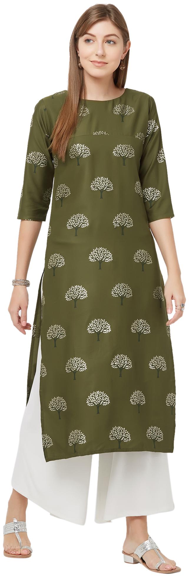 

Indian Beauty Women Crepe A Line Kurti -Green