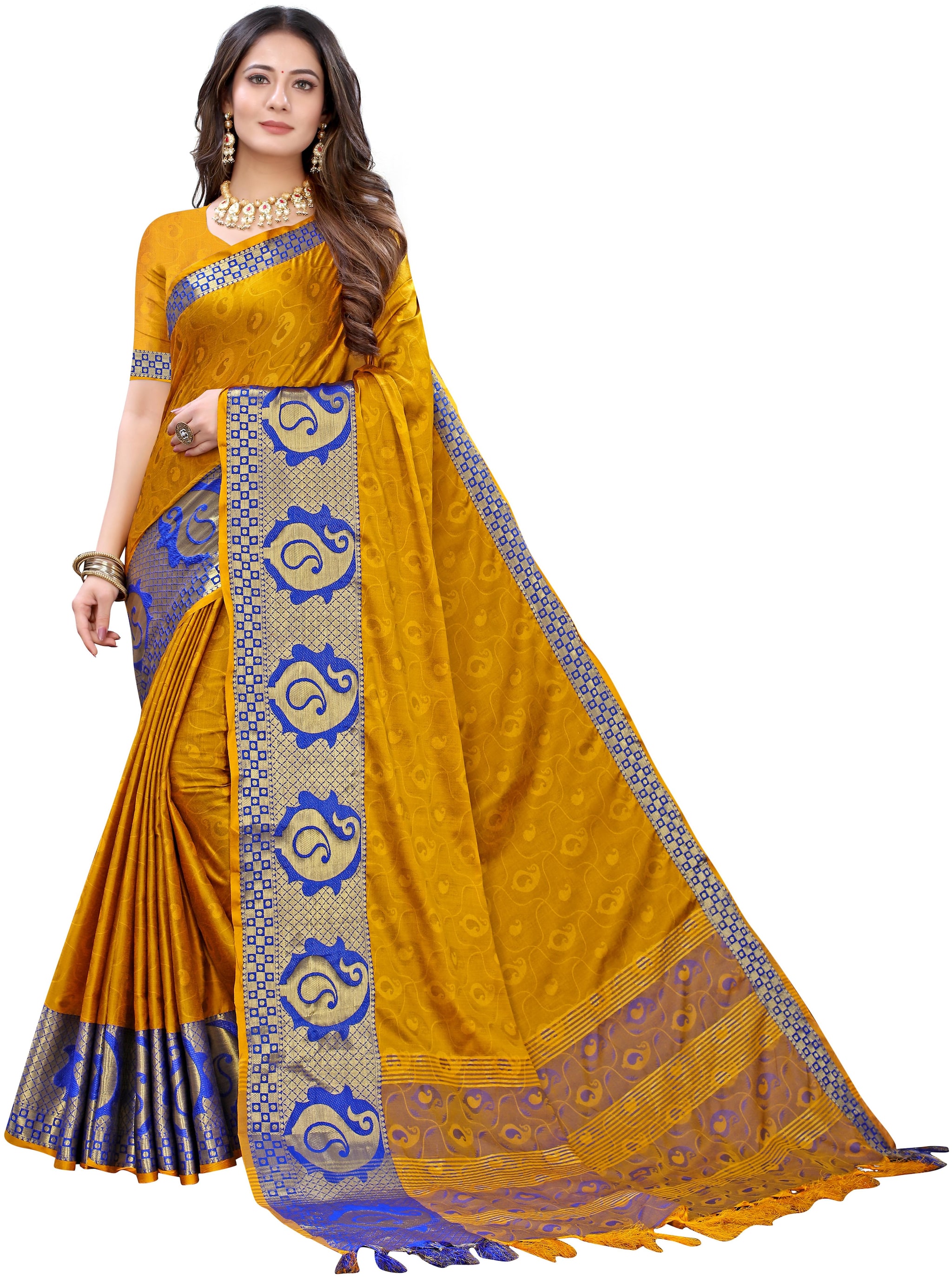 

Indian Beauty Silk Printed Yellow Designer Saree Women