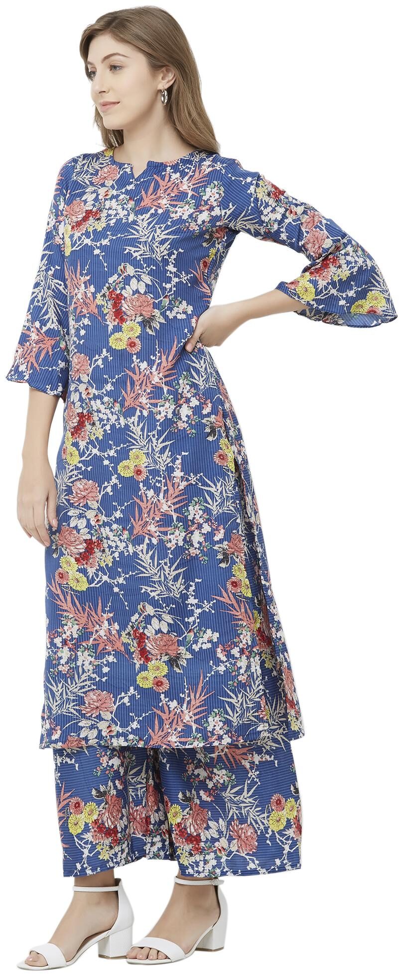 

Indian Beauty Women Crepe A Line Kurti -Blue