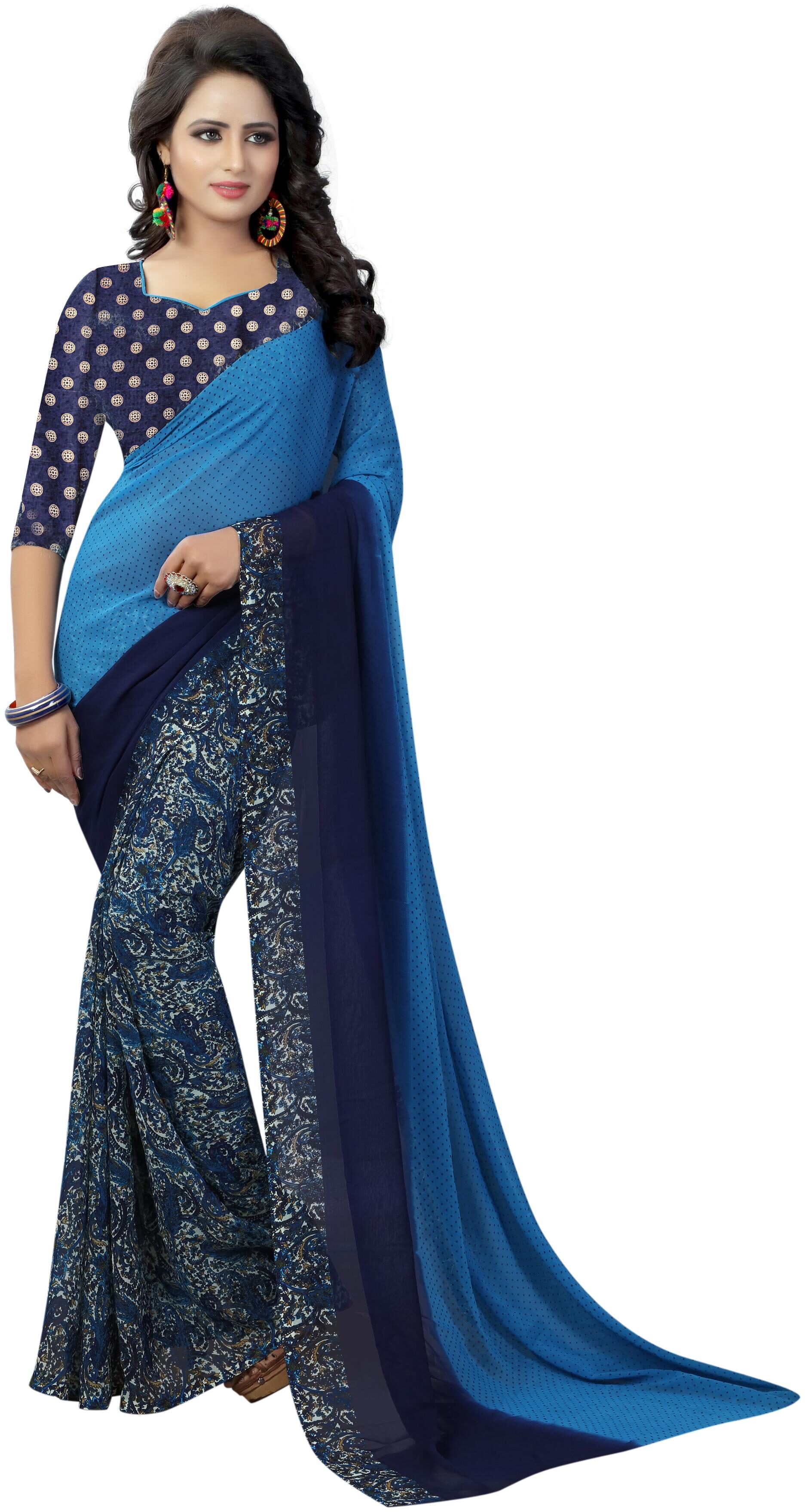 

Indian Beauty Women Georgette Universal Saree Blue color