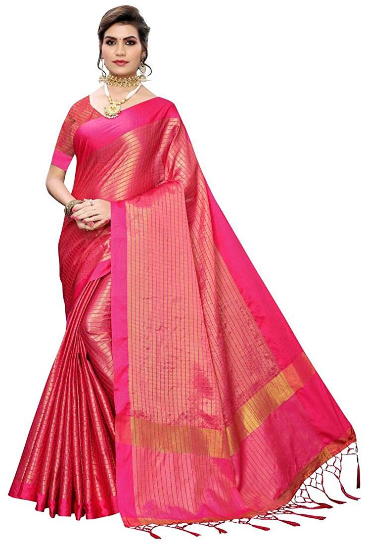 

Indian Beauty Women Checkered Saree with With Blouse (Pink)