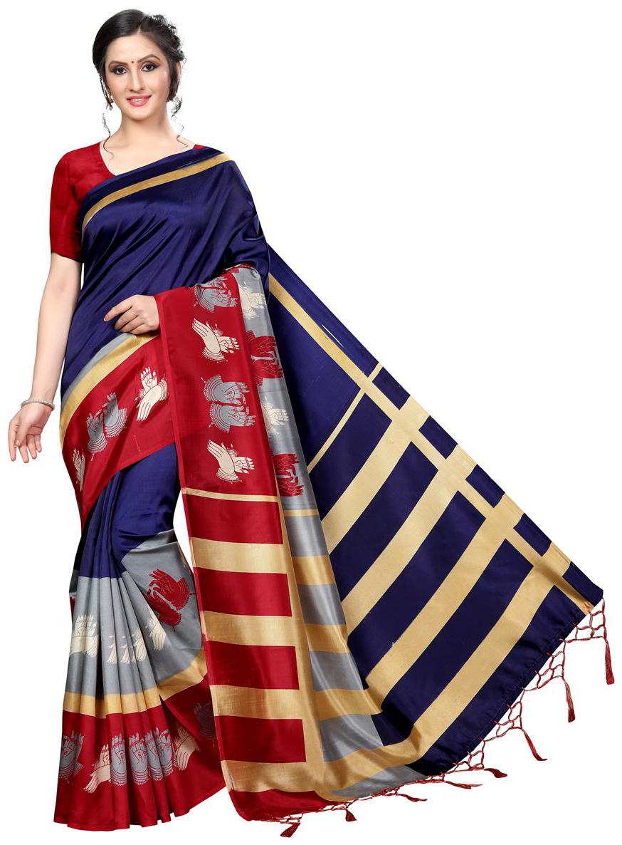 

Indian Beauty Women Blended Universal Blue Saree With Blouse