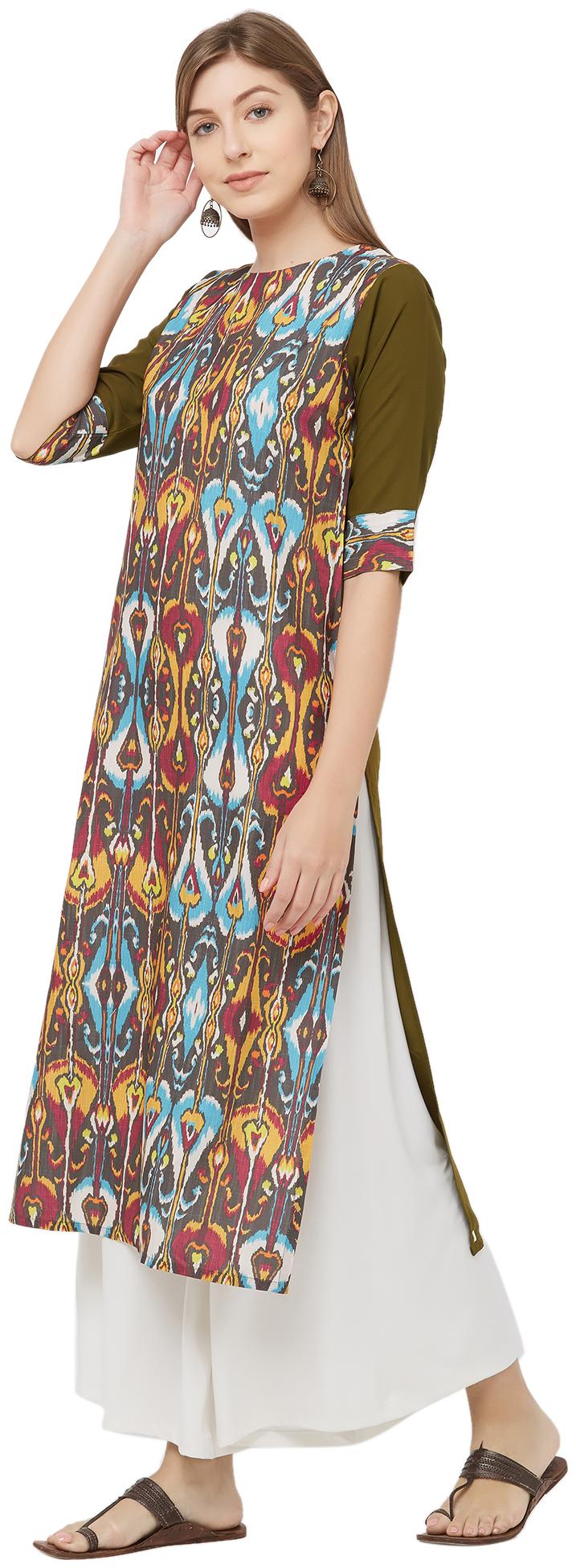 

Indian Beauty Women Crepe A Line Kurti -Green