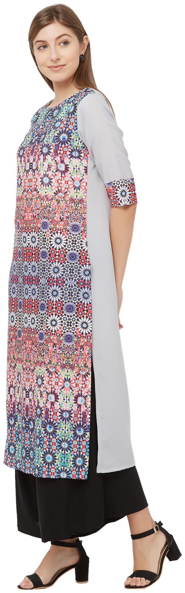 

Indian Beauty Women Crepe A Line Kurti -Grey