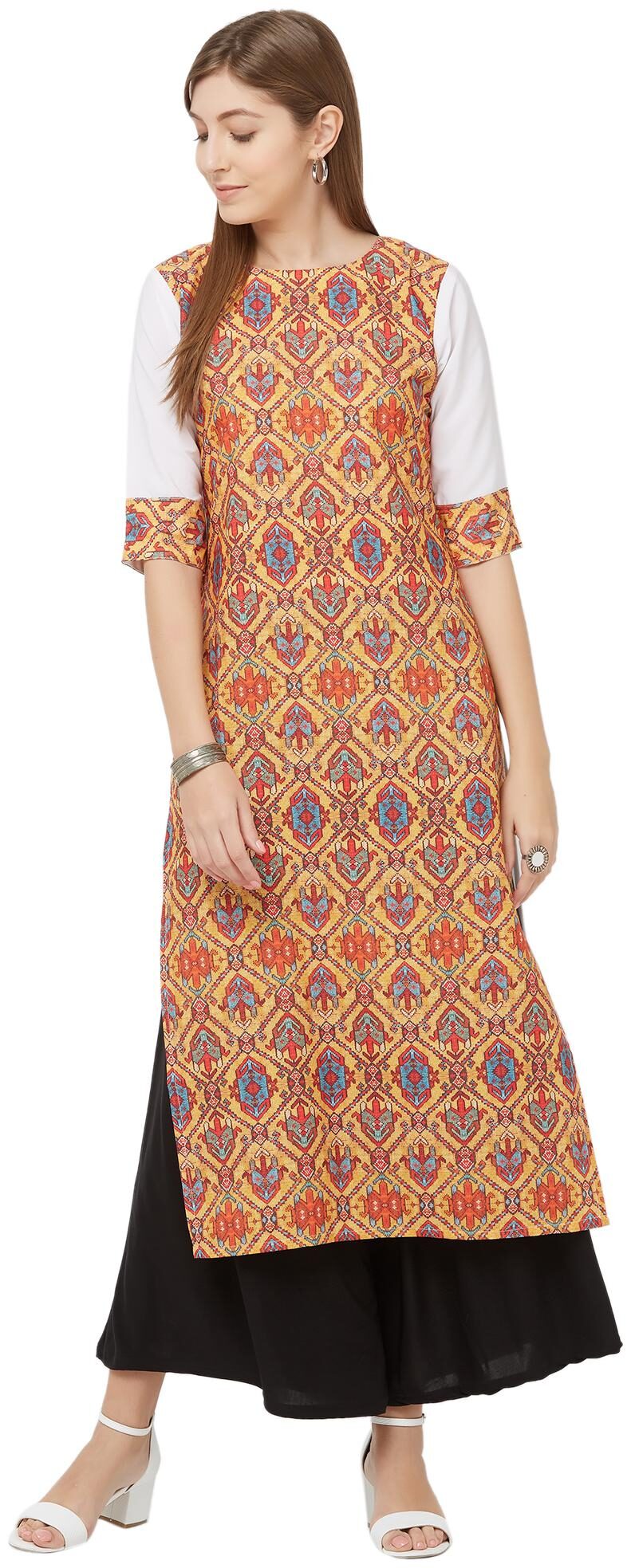 

Indian Beauty Women Crepe A Line Kurti -Multi