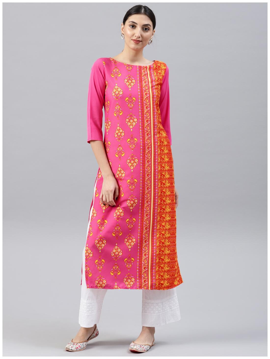 

Indian Beauty Women Crepe A Line Kurti -Pink