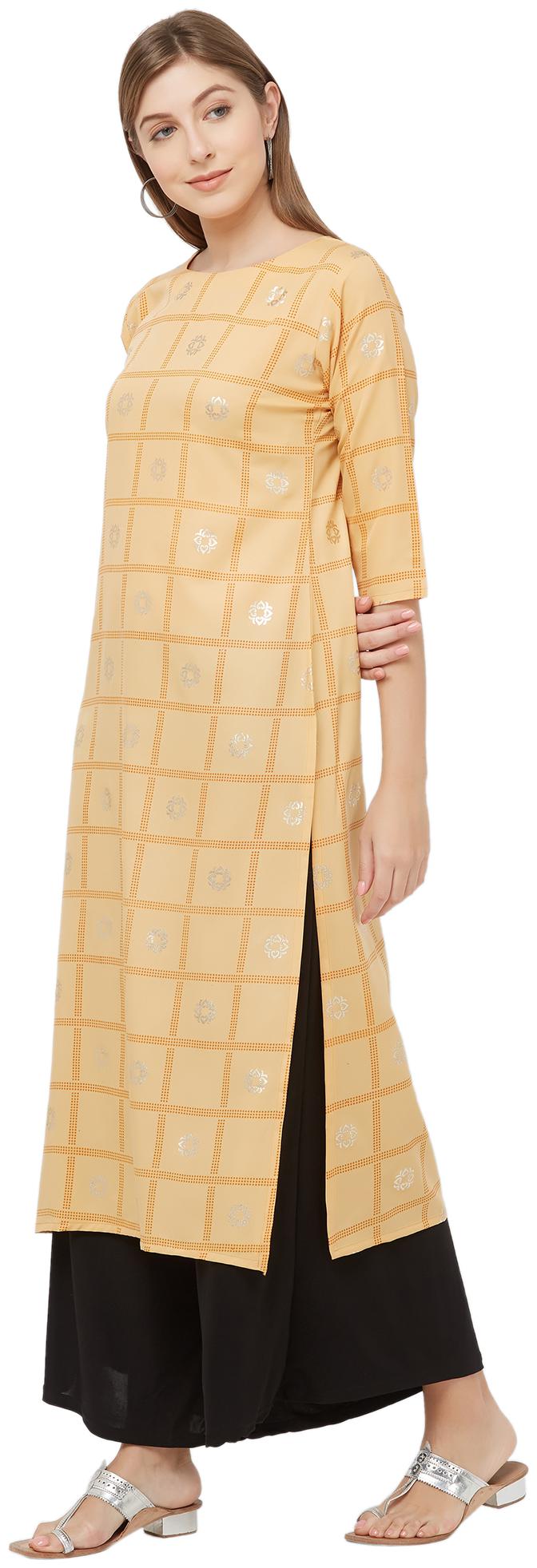 

Indian Beauty Women Crepe A Line Kurti -Beige