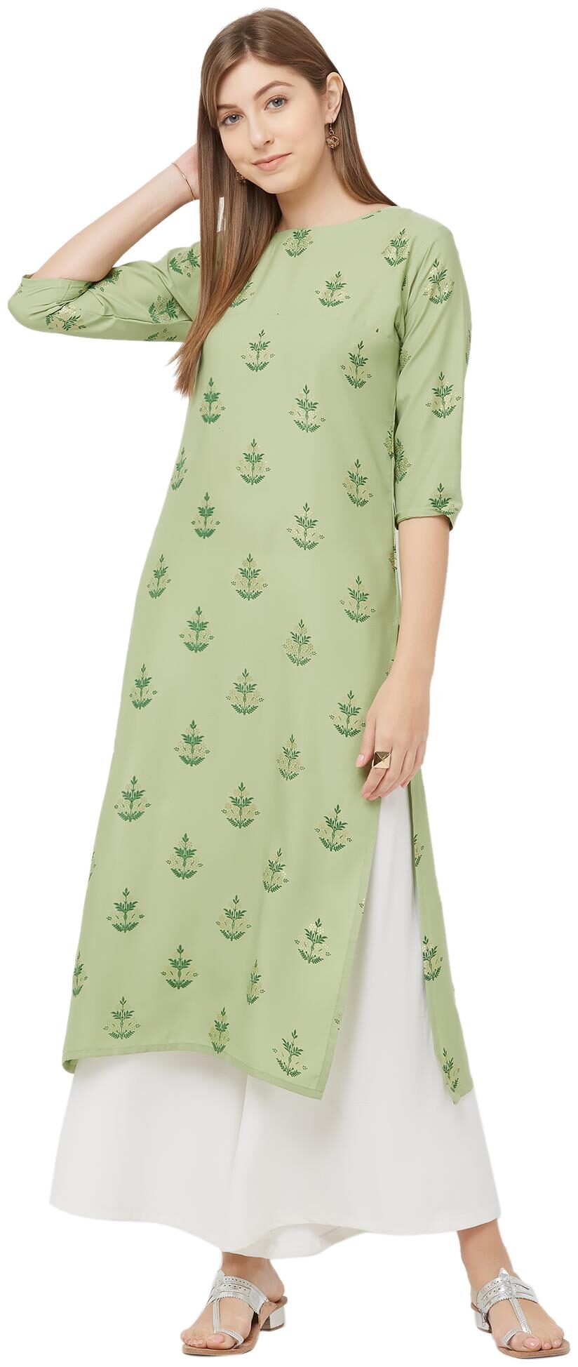 

Indian Beauty Women Crepe A Line Kurti -Green