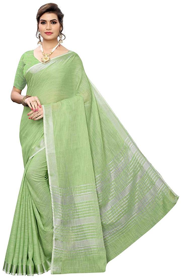 

Indian Beauty Women Cotton Solid Saree Green