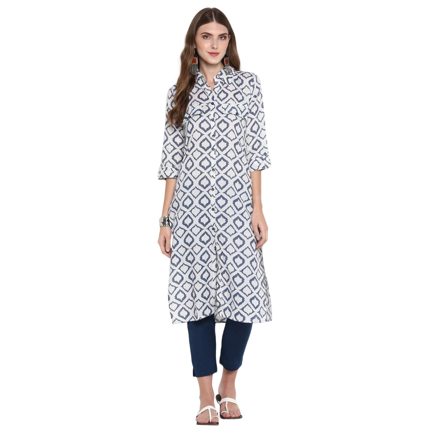 

Indian Beauty Women White Printed Regular Kurti