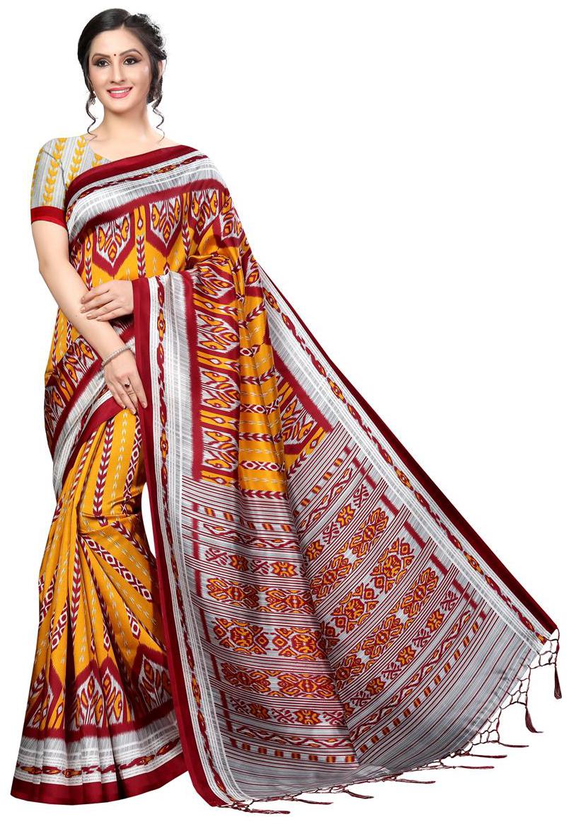 

Indian Beauty Women Blended Universal Orange Saree With Blouse