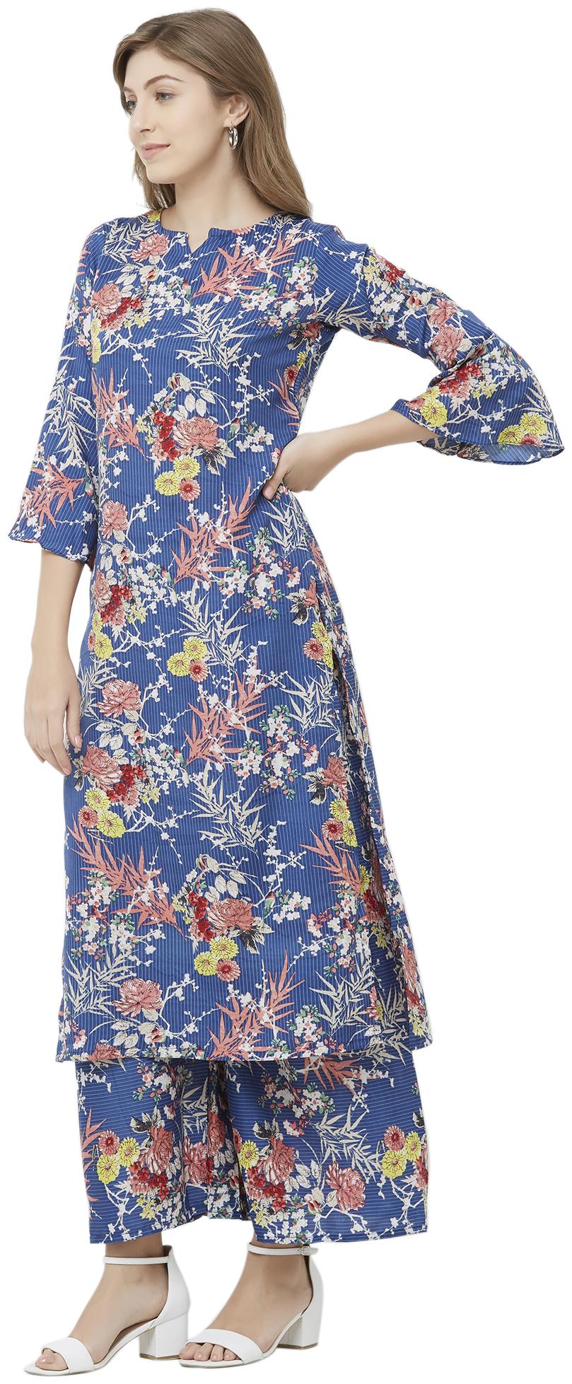 

Indian Beauty Women Crepe A Line Kurti -Blue
