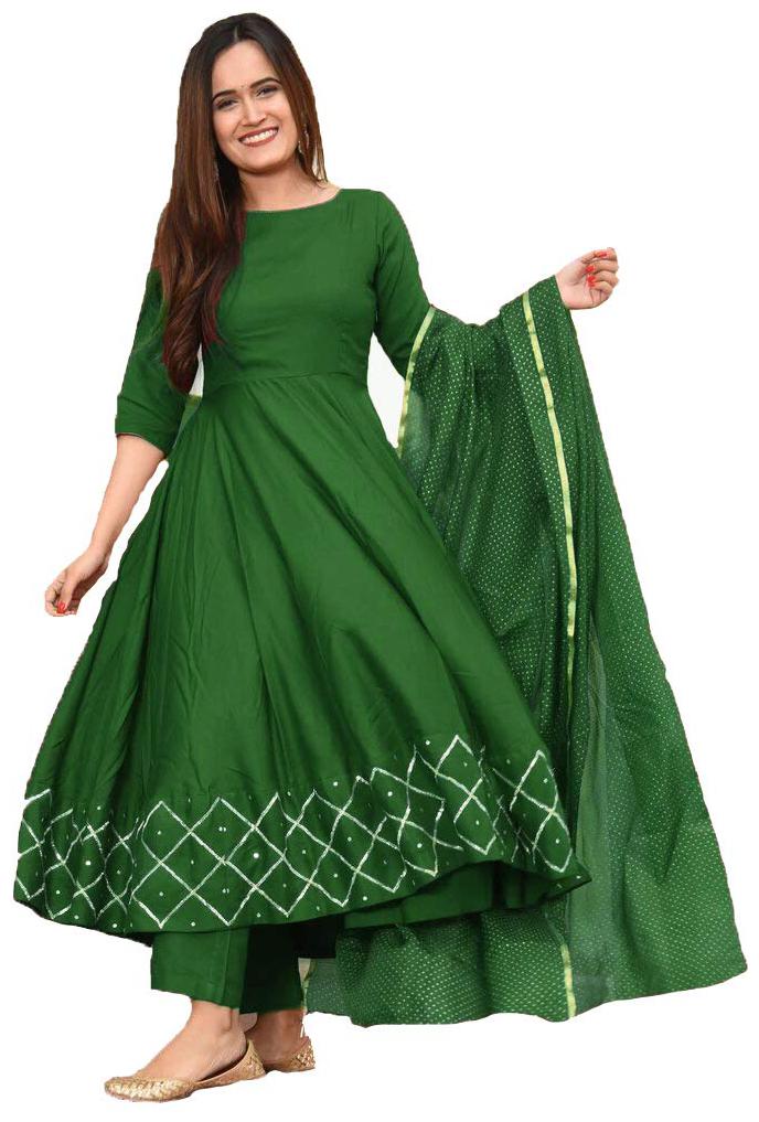 

Indian Beauty Women Green Checkered Anarkali Kurti