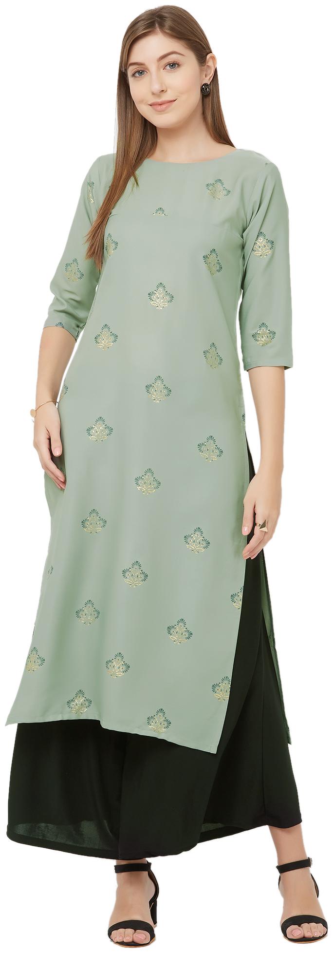 

Indian Beauty Women Crepe A Line Kurti -Green