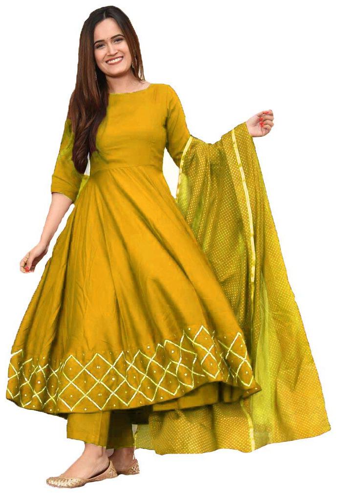 

Indian Beauty Women Mustard Checkered Anarkali Kurti