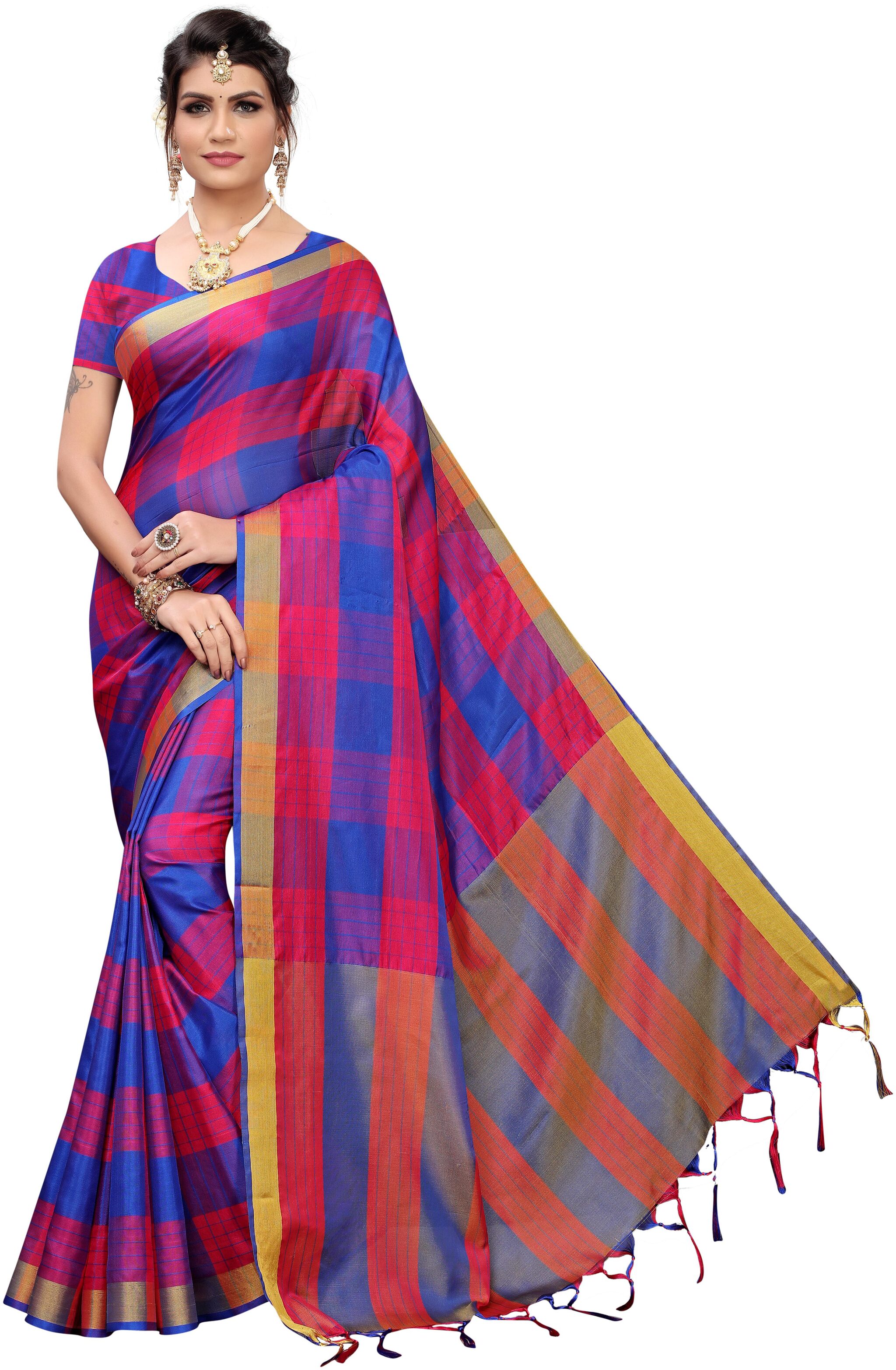 

Indian Beauty Women Blended Universal Saree Blue color