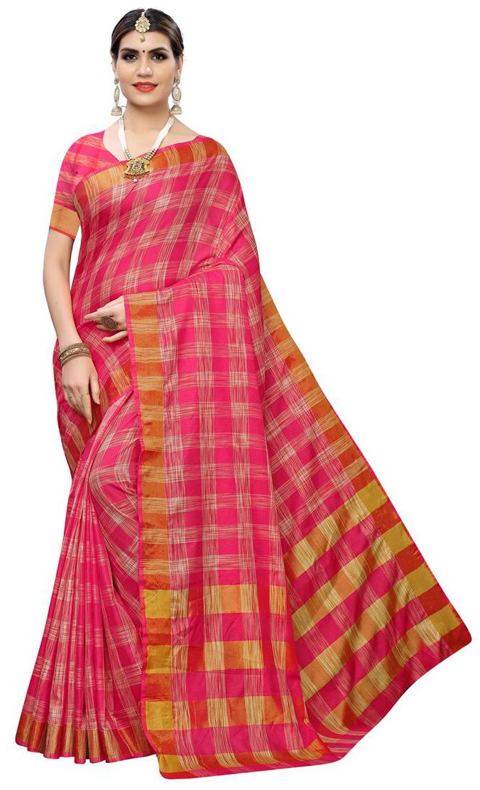 

Indian Beauty Silk Checkered Pink Saree