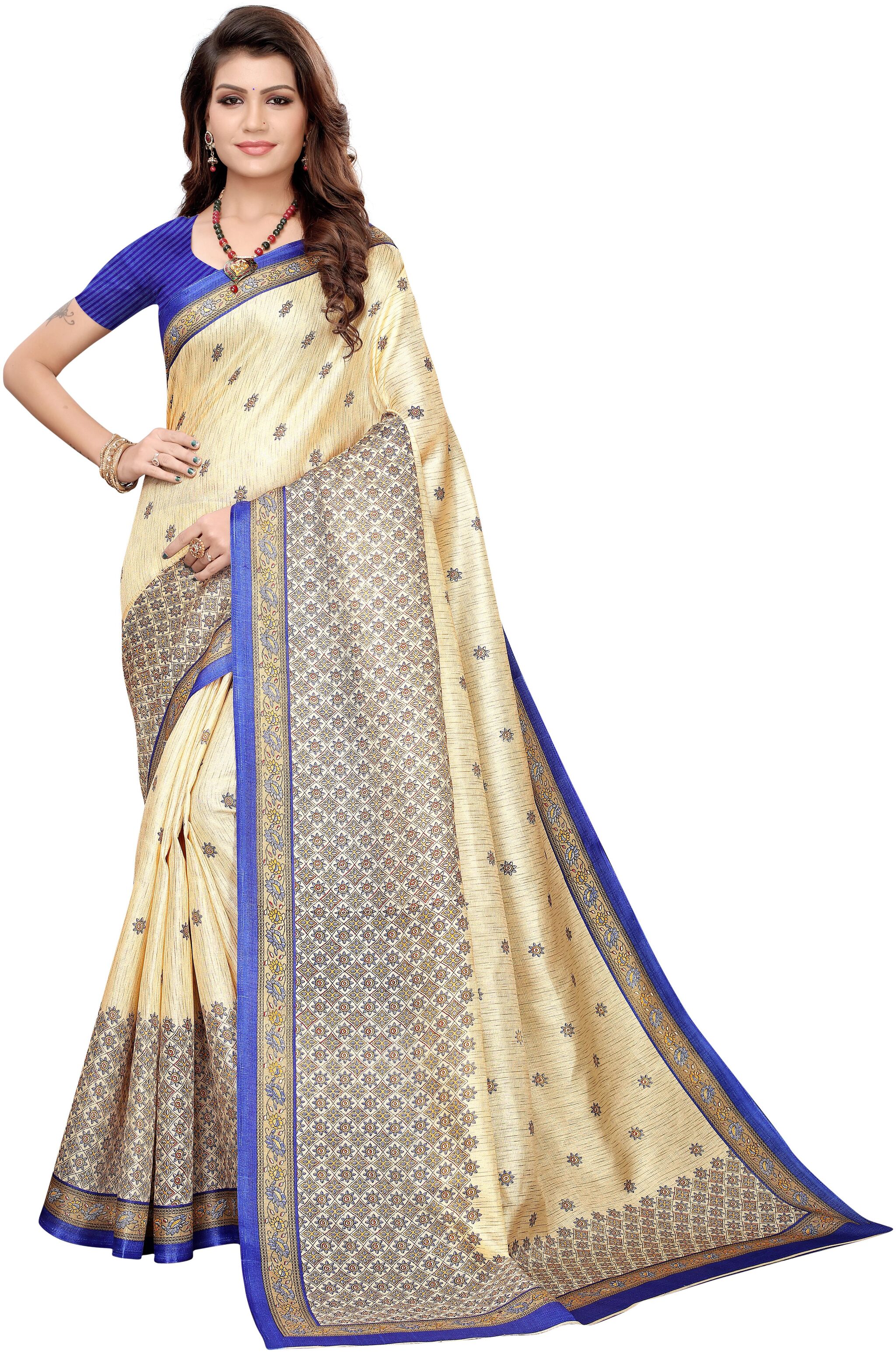 

Indian Beauty Women Blended Universal Saree Blue color