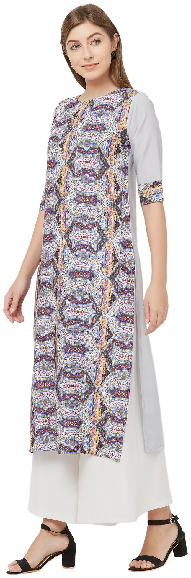 

Indian Beauty Women Crepe A Line Kurti -Grey