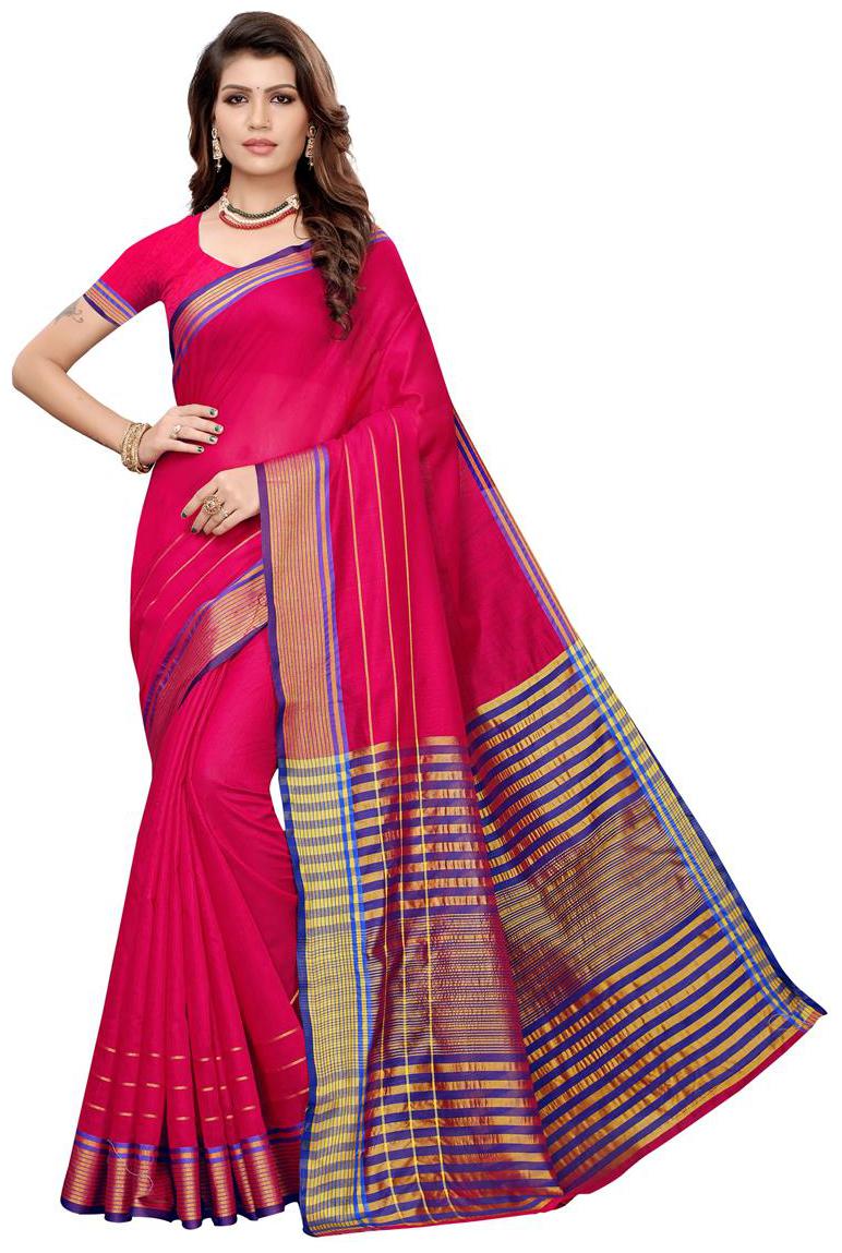 

Indian Beauty Pink Striped Universal Regular Saree With Blouse With blouse