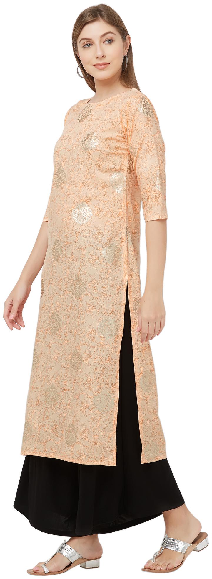 

Indian Beauty Women Crepe A Line Kurti -Peach