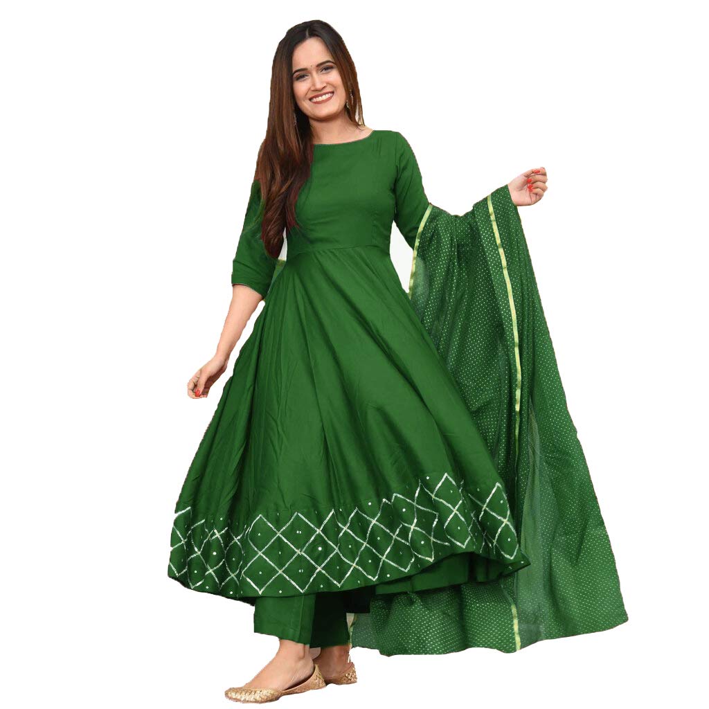 

Indian Beauty Women Green Checkered Anarkali Kurti