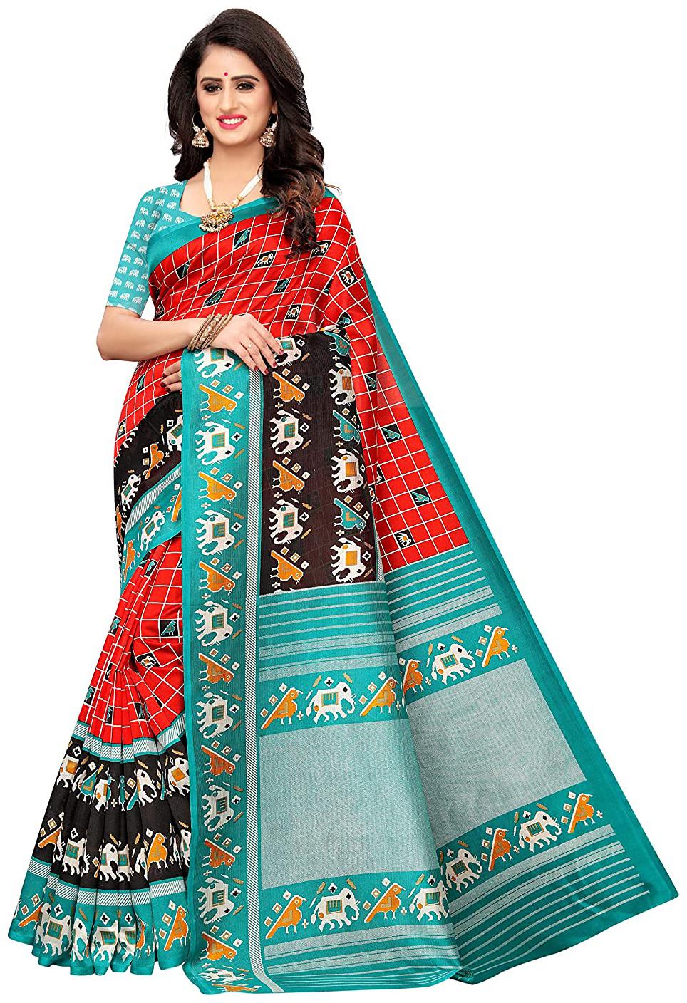 

Indian Beauty Women Silk Checkered Saree Multi