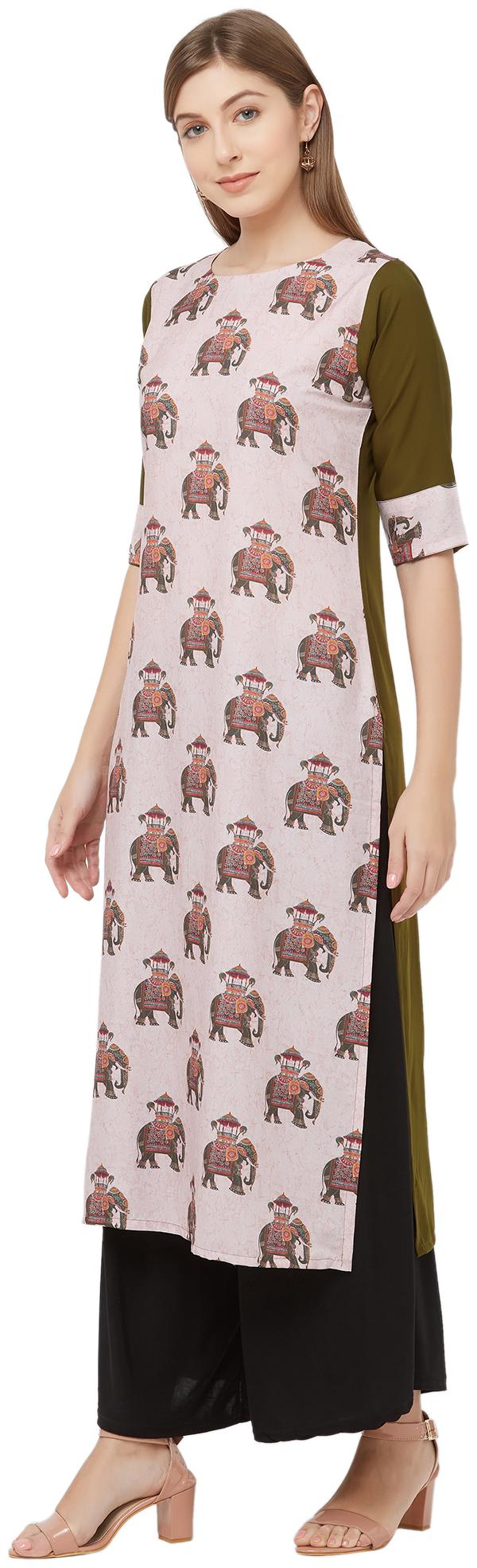 

Indian Beauty Women Crepe A Line Kurti -Green