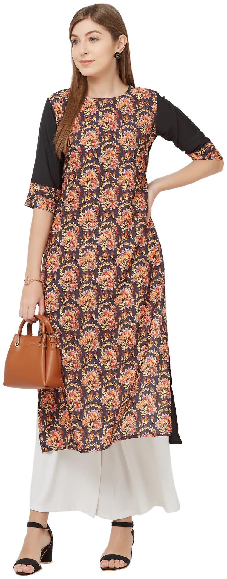 

Indian Beauty Women Crepe A Line Kurti -Black