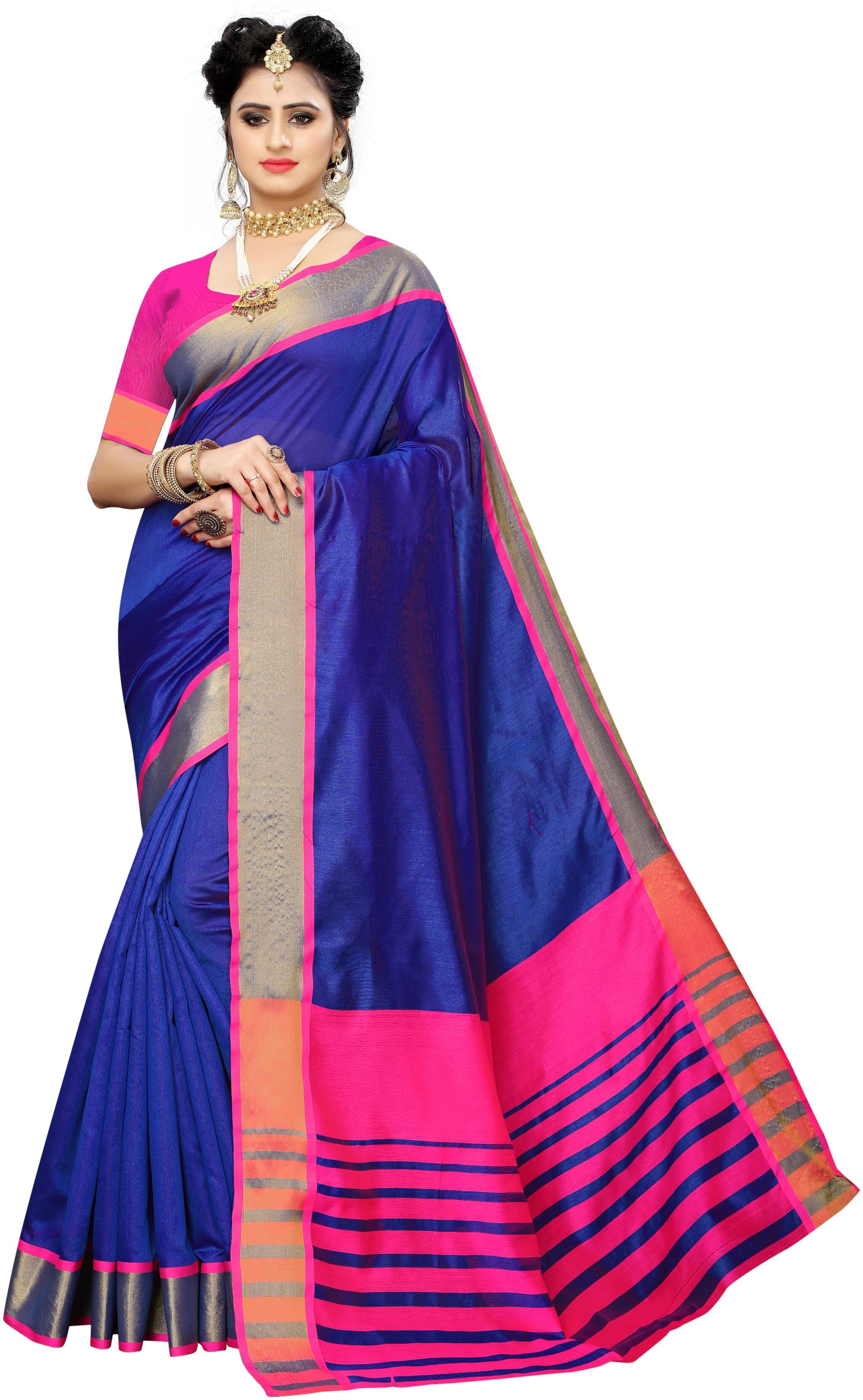 

Indian Beauty Women s Silk Saree With Blouse Piece (Blue)