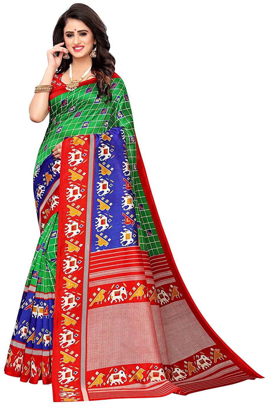 

Indian Beauty Women Silk Checkered Saree Multi
