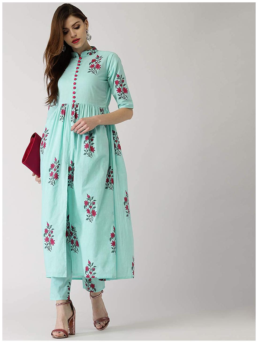 

Indian Beauty Women Multi Floral Straight Kurti With Pants