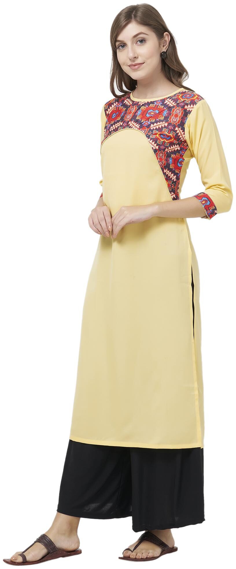 

Indian Beauty Women Crepe A Line Kurti -Yellow