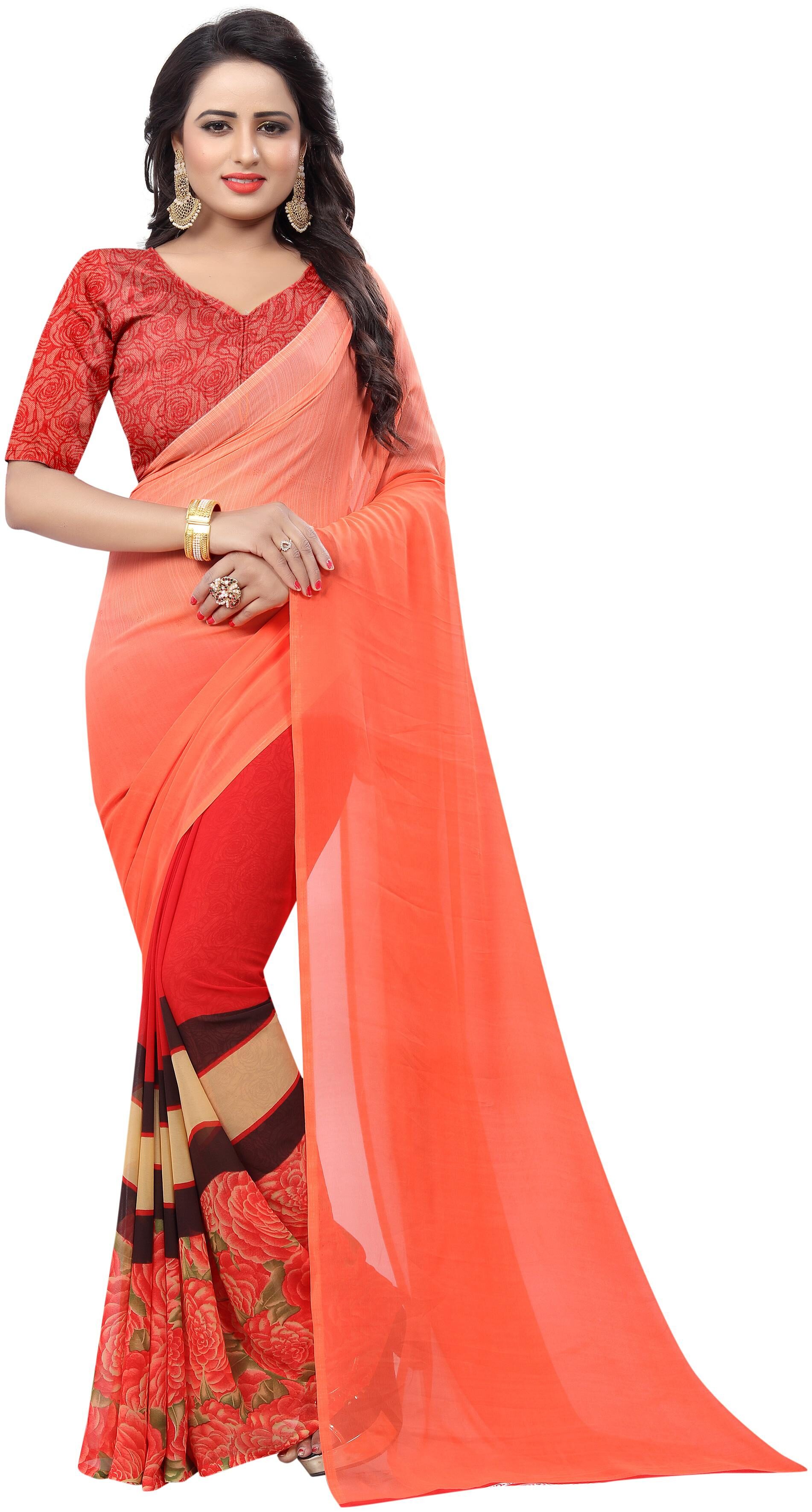 

Indian Beauty Women Georgette Universal Saree Peach color