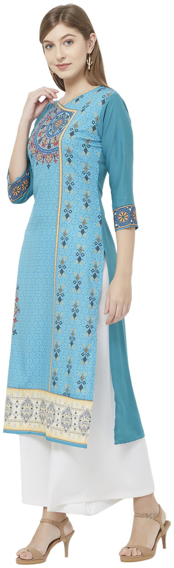 

Indian Beauty Women Crepe A Line Kurti -Turquoise