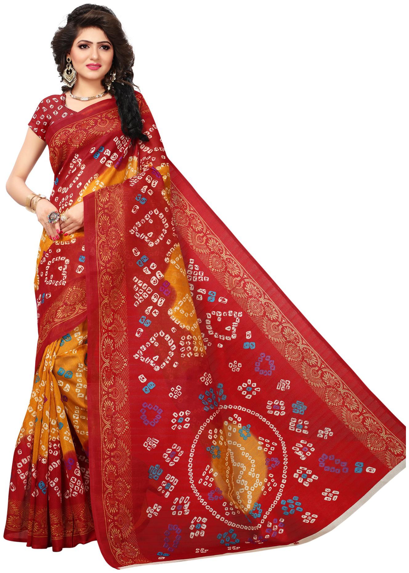 

Indian Beauty Printed Universal Sarees With Blouse Multi color