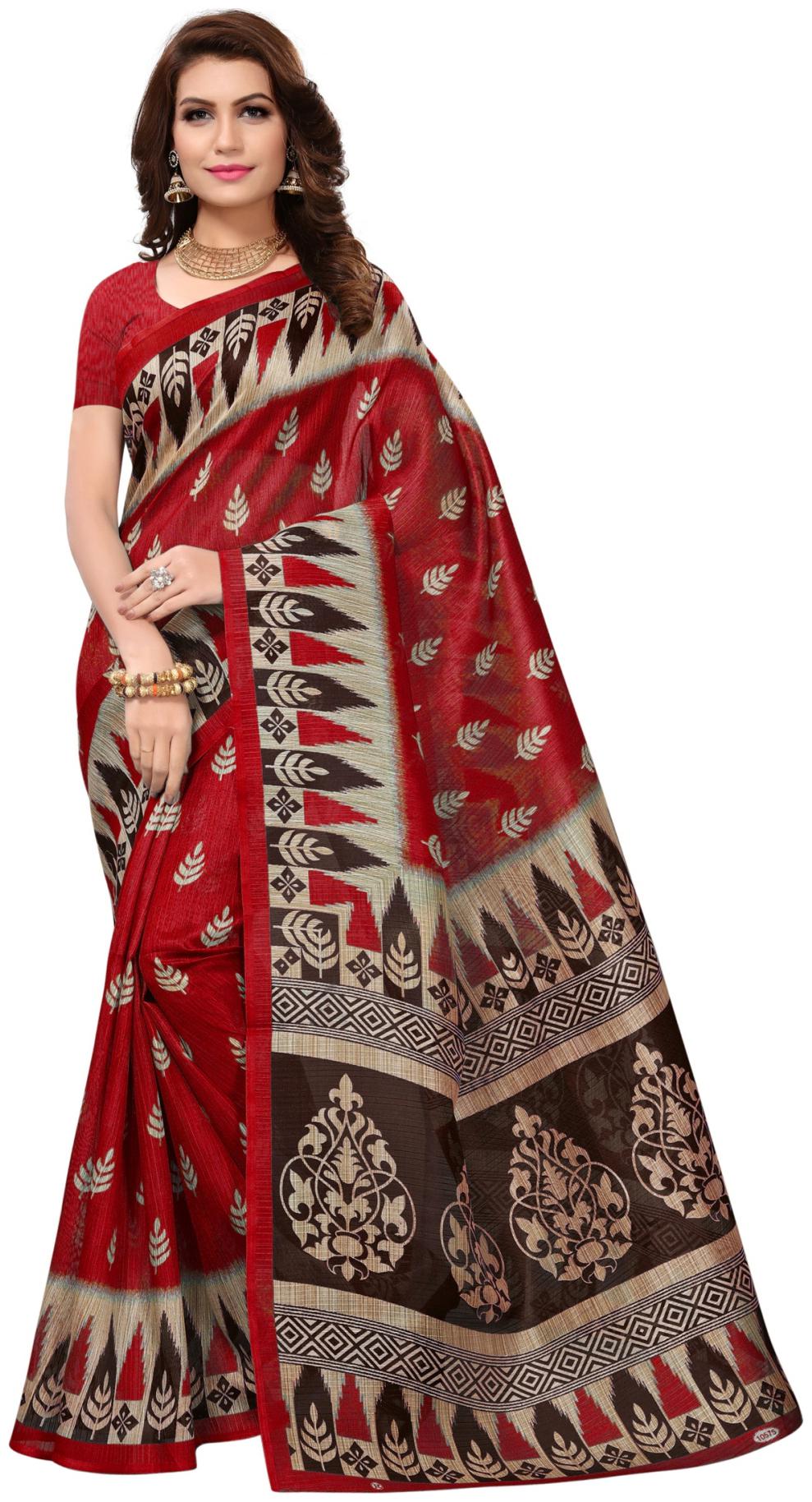 

Indian Beauty Printed Universal Sarees With Blouse Multi color