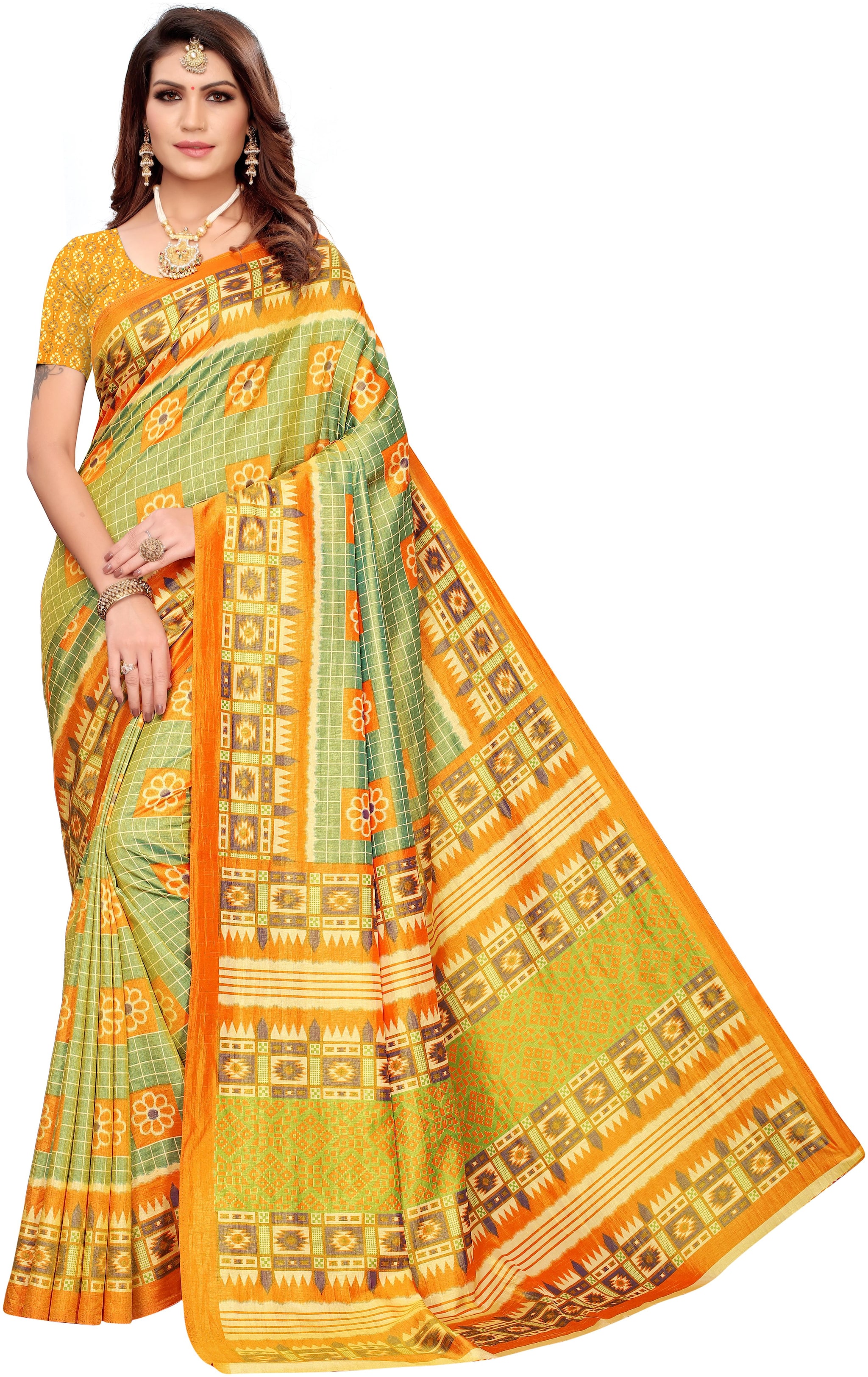 

Indian Beauty Women Silk Kalamkari Saree (Multi)