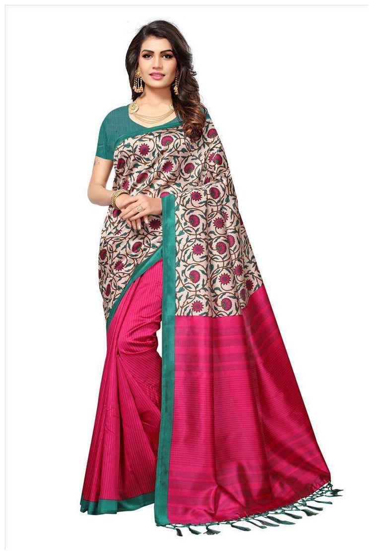 

Indian Beauty Women s Multi Color Mysore Silk With Tessals Saree With Blouse Piece