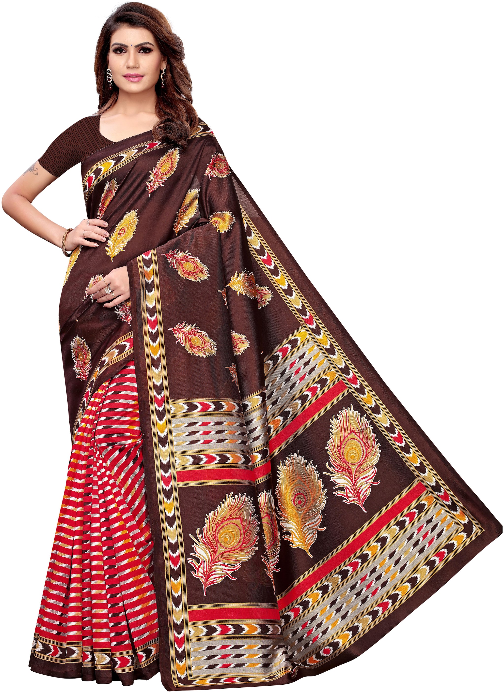 

Indian Beauty Silk Universal Brown Sarees With Blouse